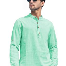 Yugnik Band Collar Roll-Up Sleeves Pure Cotton Slim Fit Short Kurta-image-36