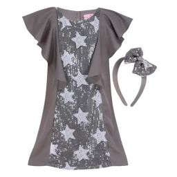 Cutecumber Kids Grey Embellished Dress With Hairband-picture-41