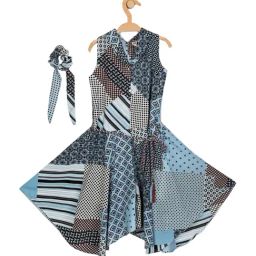 Peppermint Kids Blue Printed Jumpsuit & Scarf-image-94