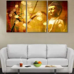 999Store Yellow & Brown Meditating Buddha Art 3 Frame Canvas Paintings-34