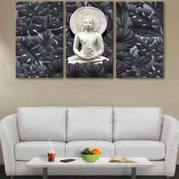 999Store Black & Silver Meditating Buddha Art 3 Frame Canvas Paintings-37