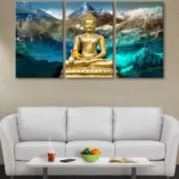 999Store Blue & Gold Meditating Buddha Art 3 Frame Canvas Paintings-19