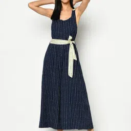 Fabindia Navy Linen Printed Jumpsuit With Belt-picture-29