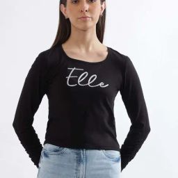 Elle Black Cotton Plain Top-image-28