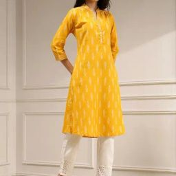 Biba Yellow Cotton Straight Fit Printed Kurta-picture-29