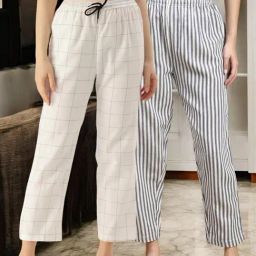 Kryptic Blue & White Cotton Relaxed Fit Printed Lounge Pants - Pack of 2-image-88