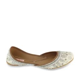 Fulkari Women's Pearl White Ethnic Juttis-image-82