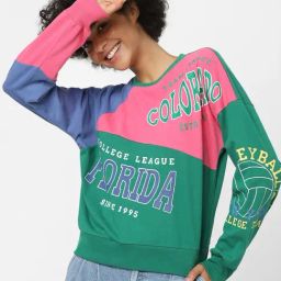 Only Green & Pink Graphic Print Sweatshirt-image-23