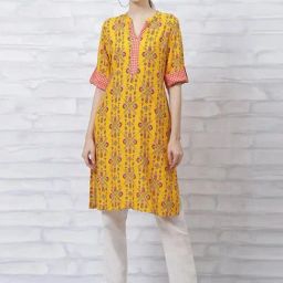 Rangriti Yellow Printed Straight Kurta-picture-20