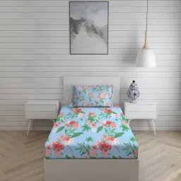 Layers Tivoli Floral Blue 104 TC Cotton Single Bed Sheet with 1 Pillow Cover-image-87