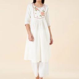 Rangmanch by Pantaloons White Cotton Printed 3/4th sleeve Kurti-image-88