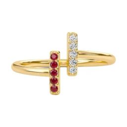 SHINE ETERNAL Lab Grown Diamond 14k (585) Yellow Gold Linear Ruby Open Ring for Women-picture-4