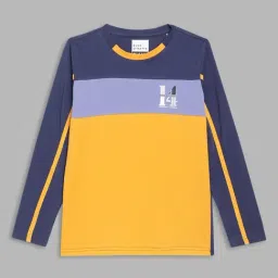 Blue Giraffe Kids Blue & Yellow Cotton Color Block Full Sleeves T-Shirt-image-82