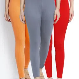 Gracit Red & Grey Mid Rise Leggings - Pack Of 3-picture-15