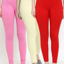 Gracit Red & Pink Mid Rise Leggings - Pack Of 3-image-97