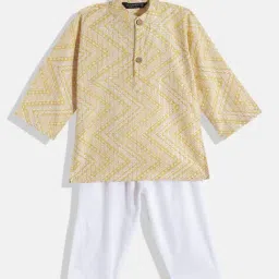 READIPRINT FASHIONS Kids Yellow & White Printed Full Sleeves Kurta With Pyjamas-image-92