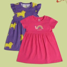 MINIKLUB Kids Purple & Pink Printed Dress (Pack Of 2)-image-9