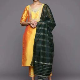 Libas Yellow Embroidered Kurta Pant Set With Dupatta-image-4