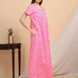 Sweet Dreams Pink & White Cotton Printed Nighty-picture-17