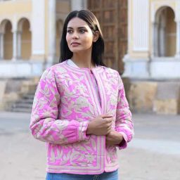 Nuhh Pink Cotton Voile Regular Fit Jacket-31
