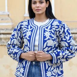 Nuhh Royal Blue Cotton Voile Regular Fit Jacket-picture-25