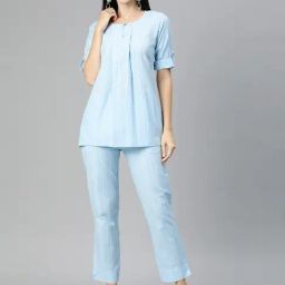 Cottinfab Blue Cotton Striped Top With Trousers-image-81