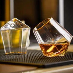 Smokey Cocktail Transparent Glass Diamond Handmade Whiskey Glasses With Gold Rim (300ml) - Set of 2-18