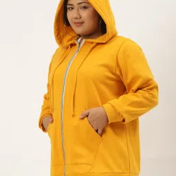 theRebelinme Yellow Fleece Solid Full Sleeves Sweatshirts image 3