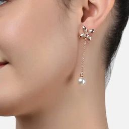 Zaveri Pearls Set of 2 Rose Gold Contemporary Cubic Zirconia Brass Drop & Stud Earrings - ZPFK11127-89