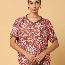 SHOWOFF Red & White Floral Print Top-23