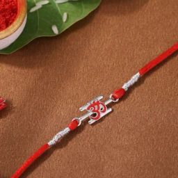 Ornate Jewels 925 Silver Rhodium Plated Om Symbol Thread Rakhi for Brother with Roli Chawal-image-63