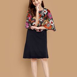 YK Floral Print Cape Sleeve A-Line Dress-picture-36