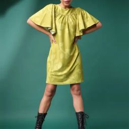 PURVAJA Lemon Floral Half Sleeves A Line Dress-image-29