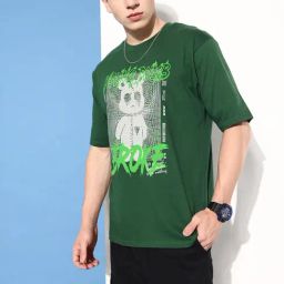 Difference of Opinion Dark Green Loose Fit Graphic Print Oversized Cotton Crew T-Shirt-image-89