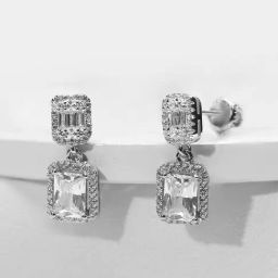 GIVA 92.5 Sterling Silver Zircon Bold Baguette Earrings-picture-45