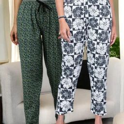 Kryptic Off White & Charcoal Cotton Relaxed Fit Printed Lounge Pants - Pack of 2-image-86
