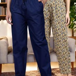 Kryptic Blue & Yellow Cotton Relaxed Fit Printed Lounge Pants - Pack of 2-image-0