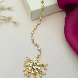 Abdesigns Gold-Tone Plated Pachi Kundan Studded Maang Tikka Headpiece-picture-11