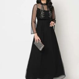 MISH Black Embroidered Maxi Dress-image-59