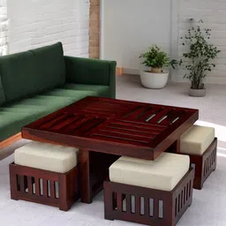 Ikiriya Red Square Wood Contemporary Coffee Table and Stool With Cushion-image-42