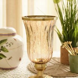 Pure Home and Living Gold Glass Hurricane Candle Holder With Short Stand-image-56