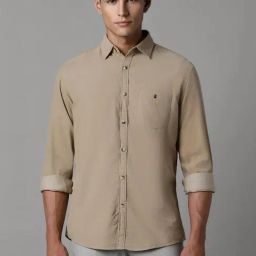 Louis Philippe Khaki Slim Fit Self Pattern Shirt-picture-13