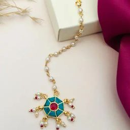 Abdesigns Gold-Tone Plated Pachi Kundan Studded Maang Tikka Headpiece-image-100