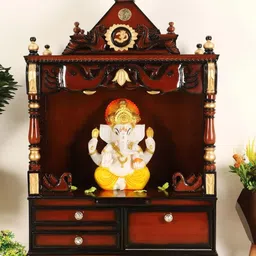 DZYN Furnitures Divine Home Brown Wooden Medium Floor Rested Pooja Temple Without Door-image-18