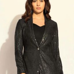 Powersutra Black Regular Fit Embellished Blazer-picture-41