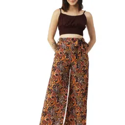 Moomaya Multicolor Floral Print Crop Top With Palazzos-picture-14