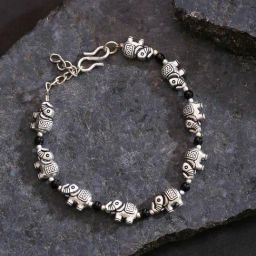 Priyaasi Elephant Silver & Black Flexible Fit Bracelet-image-96
