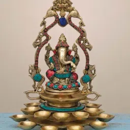 Ekaa Handicrafts Brass Ganesh Lamp With 21 Diya-picture-26