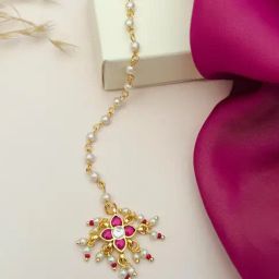 Abdesigns Gold-Tone Plated Pachi Kundan Studded Maang Tikka Headpiece-image-33
