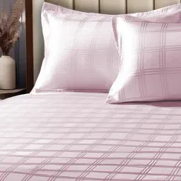 Urban Space Pink Checks Cotton Printed 300 TC King Bedsheet Cotton with 2 Pillow Covers-image-21